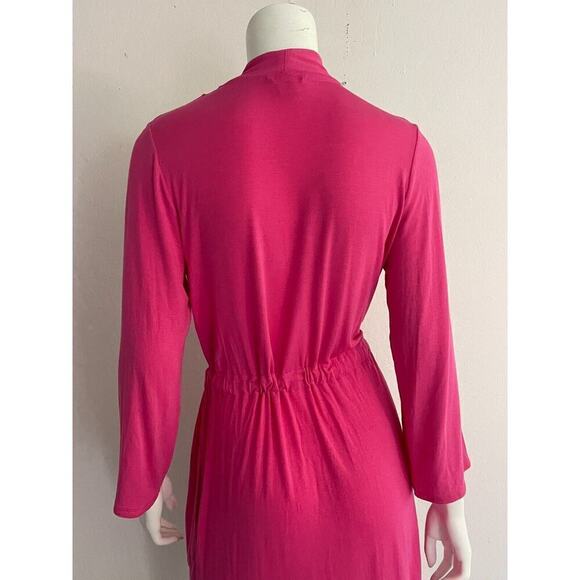 Josie Natori S Robe Pink Modal Jersey Stretch Long Sleeve Knee Length - Picture 5 of 8